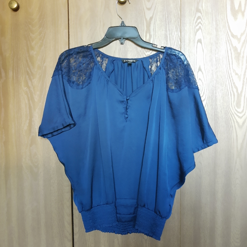 Express Navy Blue Blouse Size XS With Lace Accents